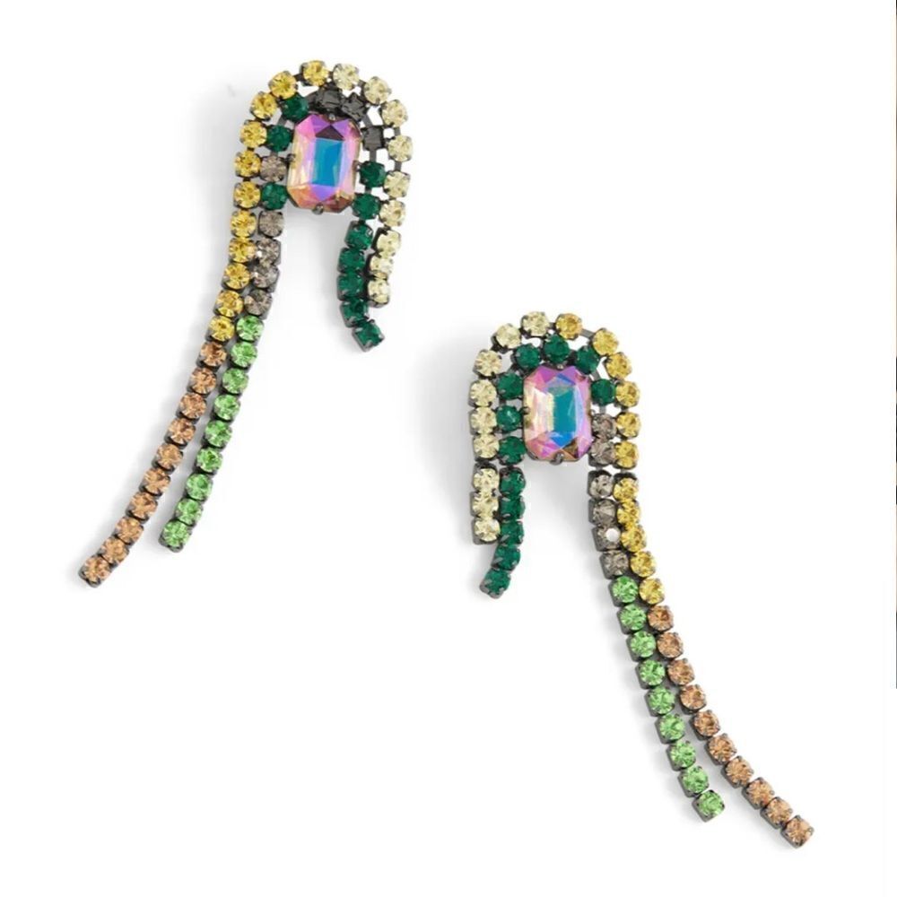 DEMARSON Divinia Multi-Color Waterfall Crystal Pierced Earrings Studs Designer